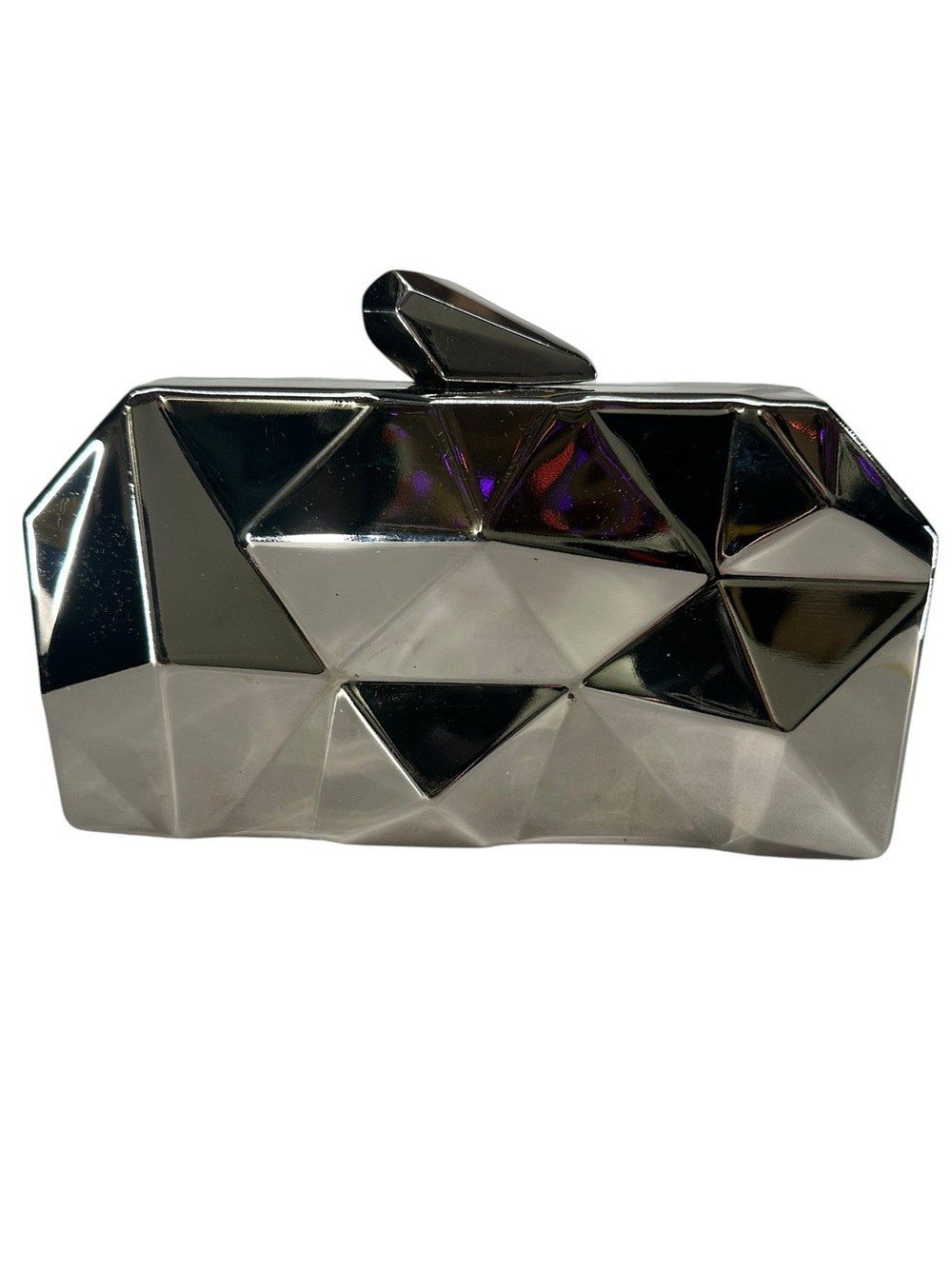 Silver / Small Geometric Clutch / Modern Futuristic Avant Garde Goth Glam Formal - Picture 2 of 8